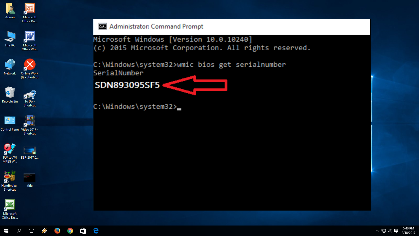check serial number command prompt